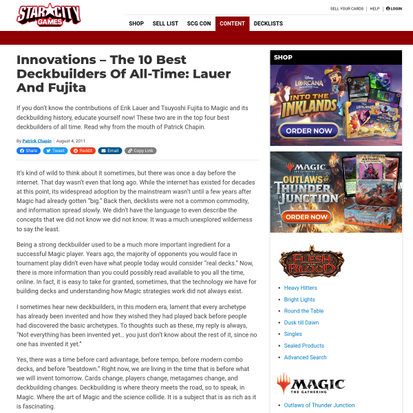 StarCityGames.com - Innovations - The 10 Best Deckbuilders Of All-Time: Lauer And Fujita