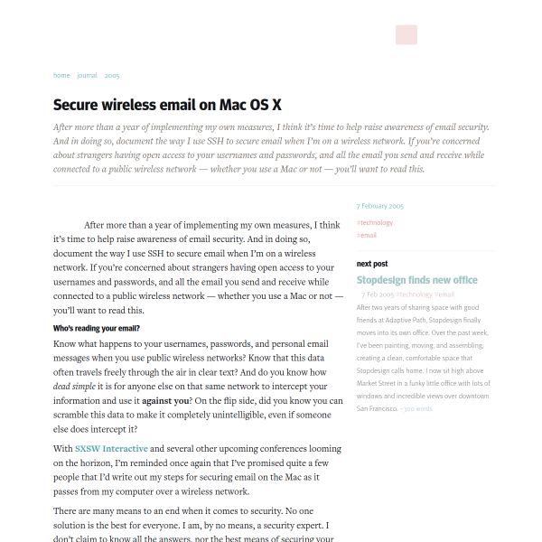Secure wireless email on Mac OS X using SSH Tunnel Manager and Apple&#039;s Mail.app