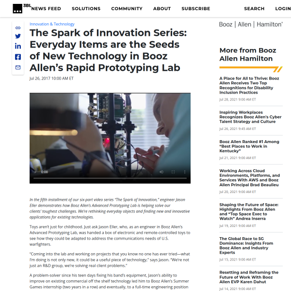 The Spark of Innovation Series: Everyday Items are the Seeds of New Technology in Booz Allen’s Rapid Prototyping Lab