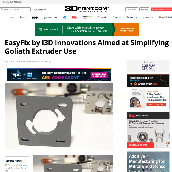 EasyFix by I3D Innovations Aimed at Simplifying Goliath Extruder Use