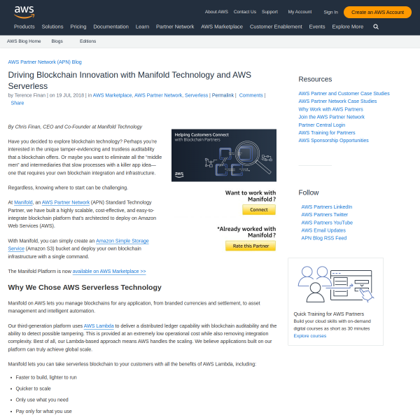 Driving Blockchain Innovation with Manifold Technology and AWS Serverless - Amazon Web Services