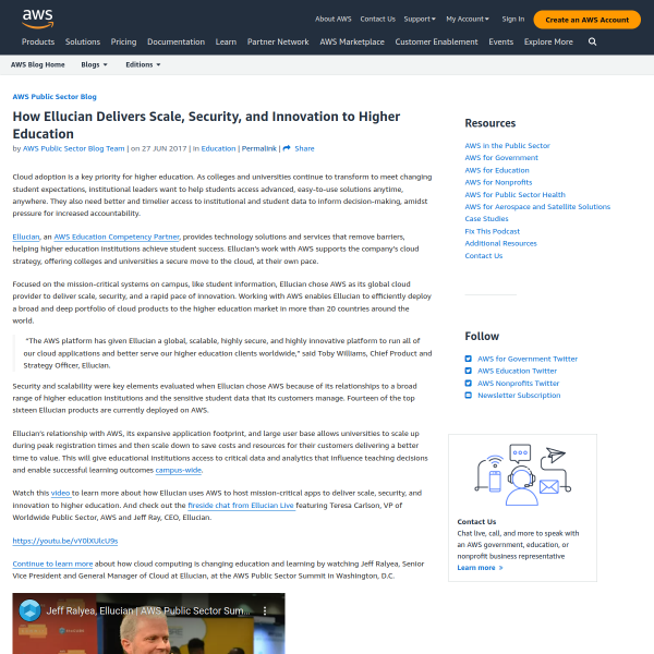 How Ellucian Delivers Scale, Security, and Innovation to Higher Education - Amazon Web Services