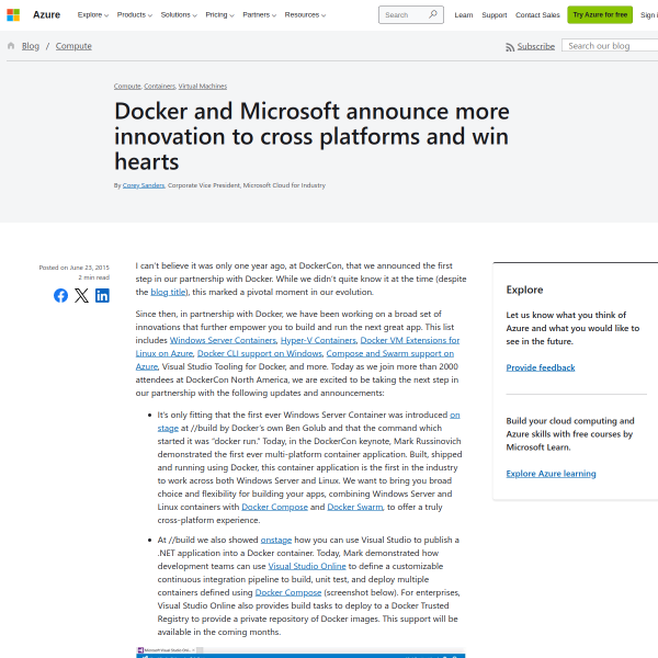 Docker and Microsoft announce more innovation to cross platforms and win hearts