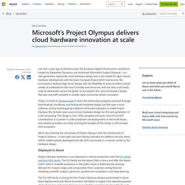 Microsoft’s Project Olympus delivers cloud hardware innovation at scale