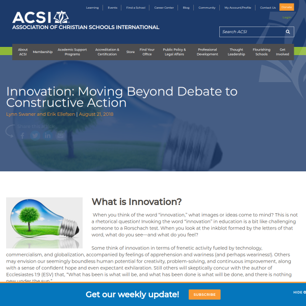 Focusing on Innovation in Christian Education- ACSI