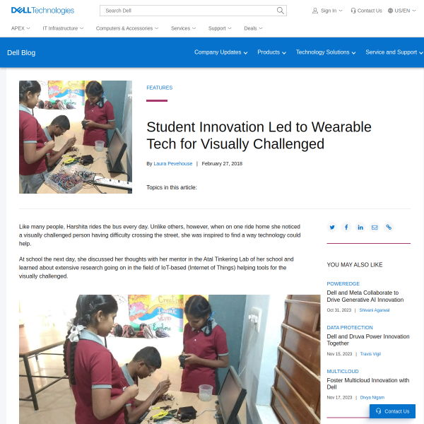 Student Innovation Led to Wearable Tech for Visually Challenged - Direct2Dell