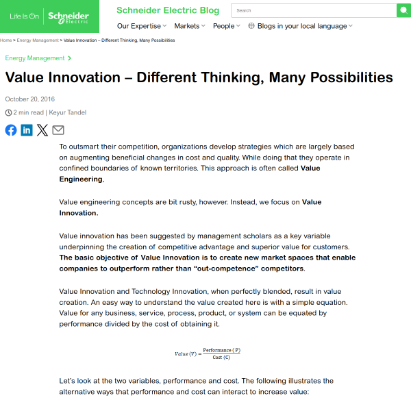 Value Innovation – Different Thinking, Many Possibilities - Schneider Electric Blog