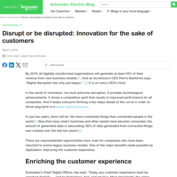 Disrupt or be Disrupted: Innovation for the Sake of Customers - Schneider Electric Blog