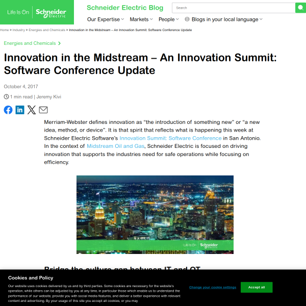 Innovation in the Midstream - An Innovation Summit: Software Conference Update - Schneider Electric Blog