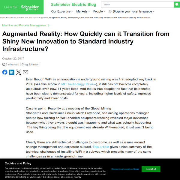 Augmented Reality: How Quickly can it Transition from Shiny New Innovation to Standard Industry Infrastructure? - Schneider Electric Blog