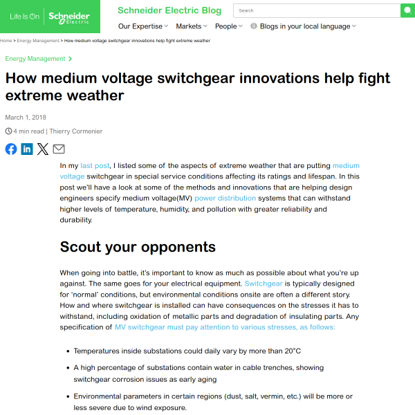 How Medium Voltage Switchgear Innovations Help Fight Extreme Weather - Schneider Electric Blog
