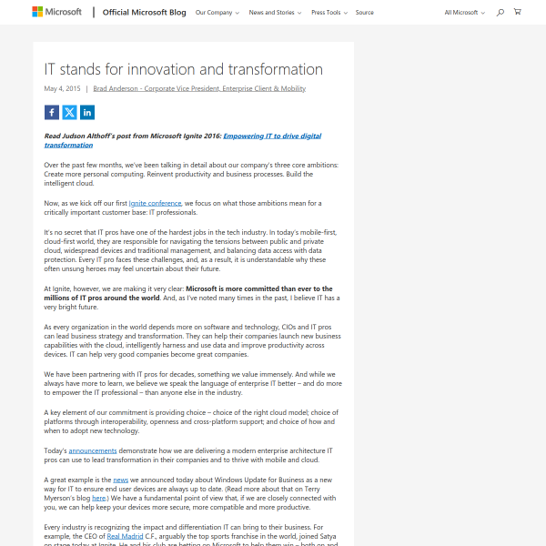 IT stands for innovation and transformation - The Official Microsoft Blog