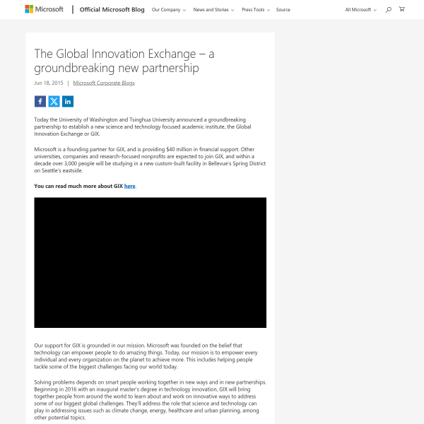 The Global Innovation Exchange – a groundbreaking new partnership - The Official Microsoft Blog