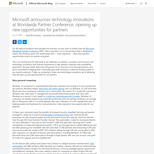 Microsoft announces technology innovations at Worldwide Partner Conference, opening up new opportunities for partners - The Official Microsoft Blog