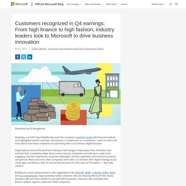 Customers recognized in Q4 earnings: From high finance to high fashion, industry leaders look to Microsoft to drive business innovation - The Official Microsoft Blog