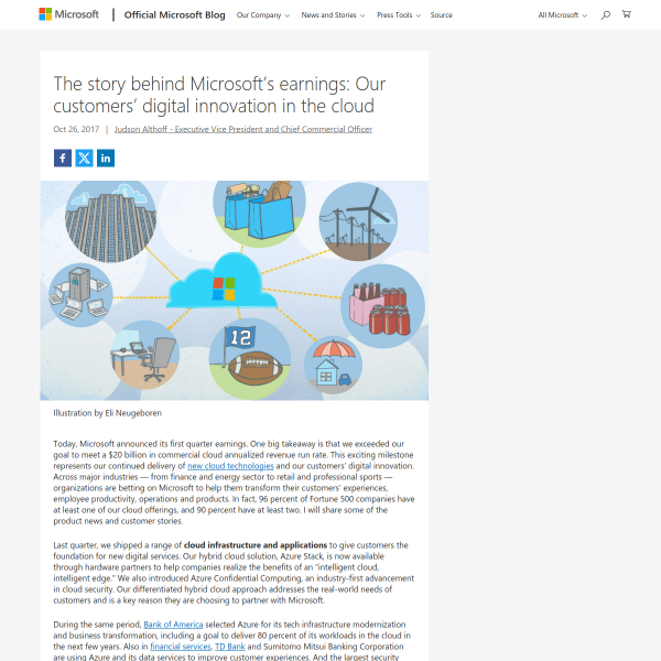The story behind Microsoft’s earnings: Our customers’ digital innovation in the cloud - The Official Microsoft Blog