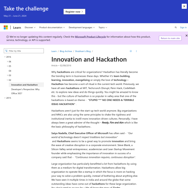 Innovation and Hackathon – Shubham's Blog