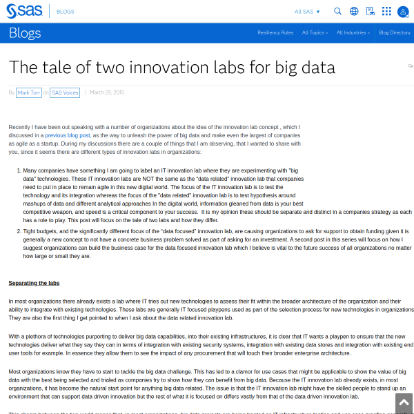 The tale of two innovation labs for big data