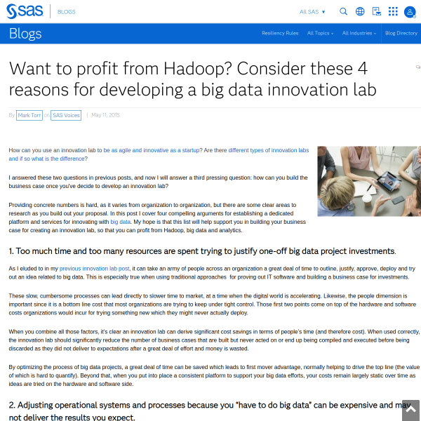 Want to profit from Hadoop? Consider these 4 reasons for developing a big data innovation lab