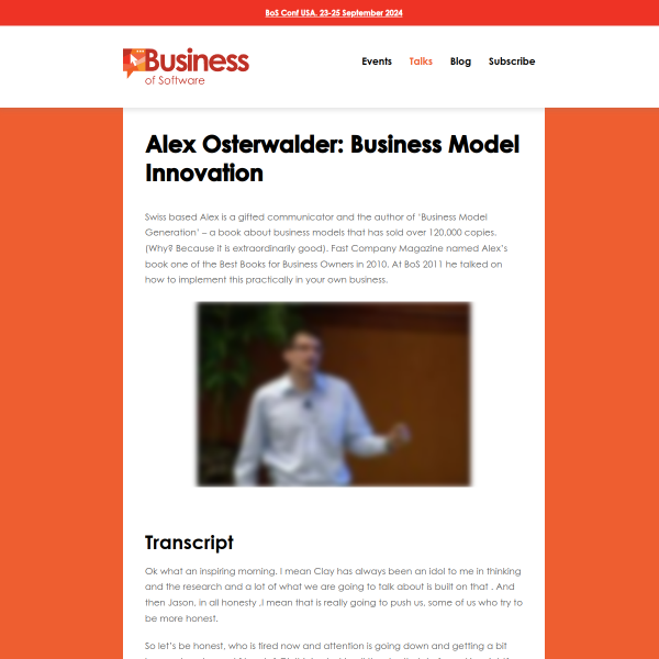 Business Model Innovation - Alex Osterwalder - BoS USA 2011 - Business of Software USA