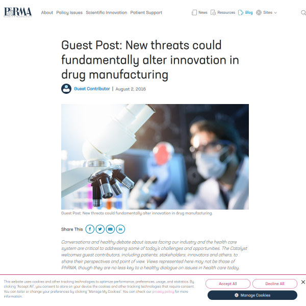 Guest Post: New threats could fundamentally alter innovation in drug manufacturing