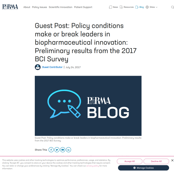 Guest Post: Policy conditions make or break leaders in biopharmaceutical innovation: Preliminary results from the 2017 BCI Survey