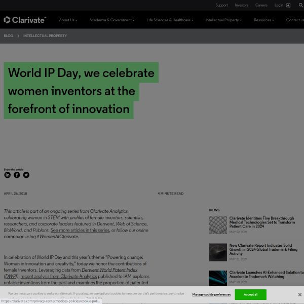 World IP Day, we celebrate women inventors at the forefront of innovation - Clarivate