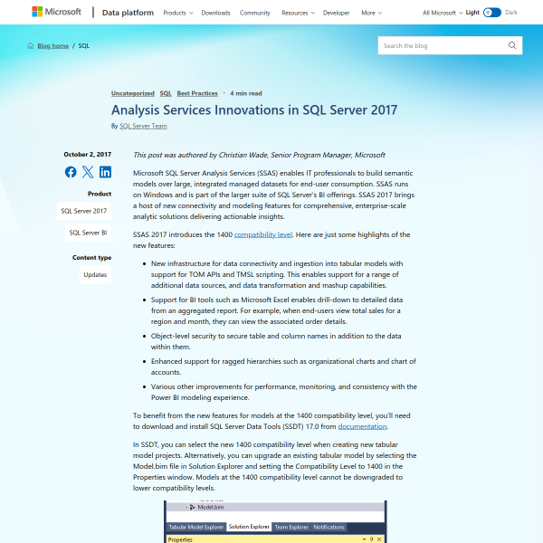 Analysis Services Innovations in SQL Server 2017