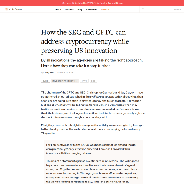 How the SEC and CFTC can address cryptocurrency while preserving U.S. innovation - Coin Center