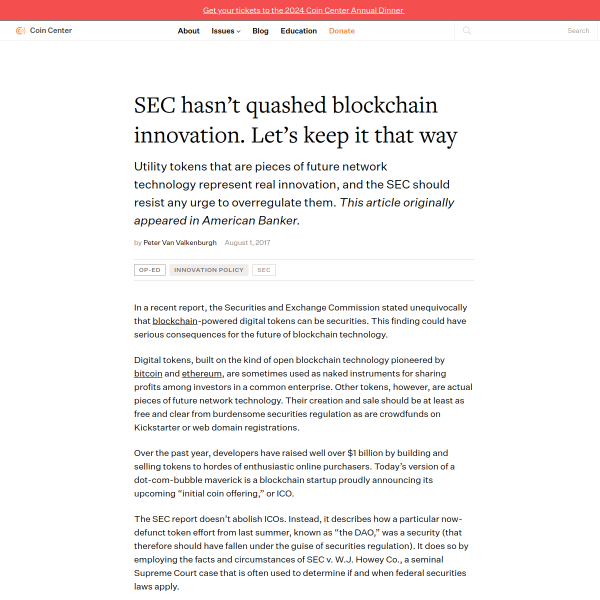 SEC hasn't quashed blockchain innovation. Let's keep it that way - Coin Center