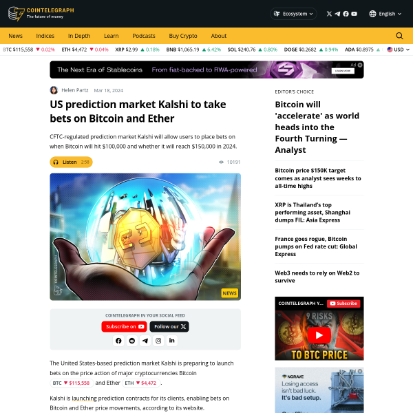 Cointelegraph Bitcoin Ether bet illustration