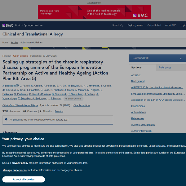 Scaling up strategies of the chronic respiratory disease programme of the European Innovation Partnership on Active and Healthy Ageing (Action Plan B3: Area 5)