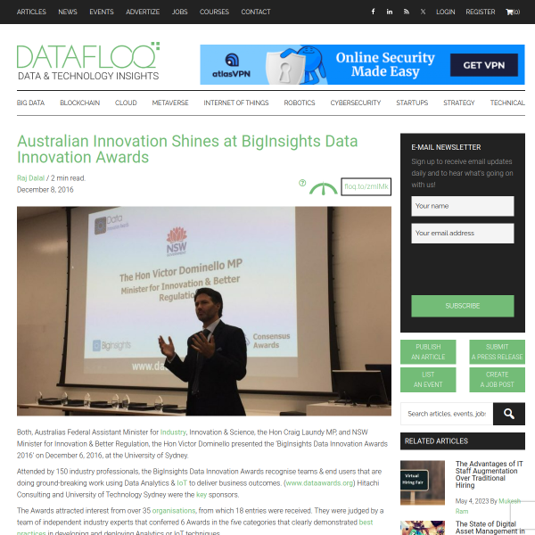 Australian Innovation Shines at BigInsights Data Innovation Awards