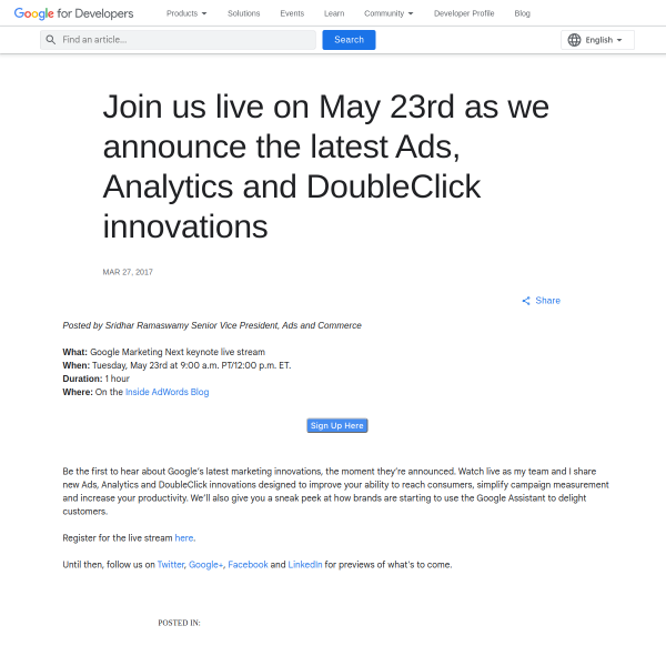 Join us live on May 23rd as we announce the latest Ads, Analytics and DoubleClick innovations