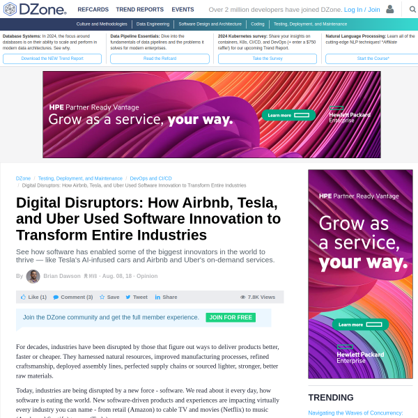 Digital Disruptors: How Airbnb, Tesla, and Uber Used Software Innovation to Transform Entire Industries - DZone DevOps