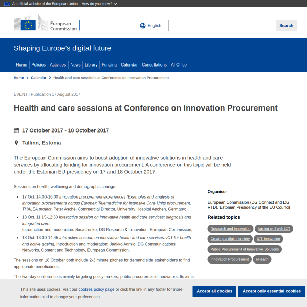 Health and care sessions at Conference on Innovation Procurement