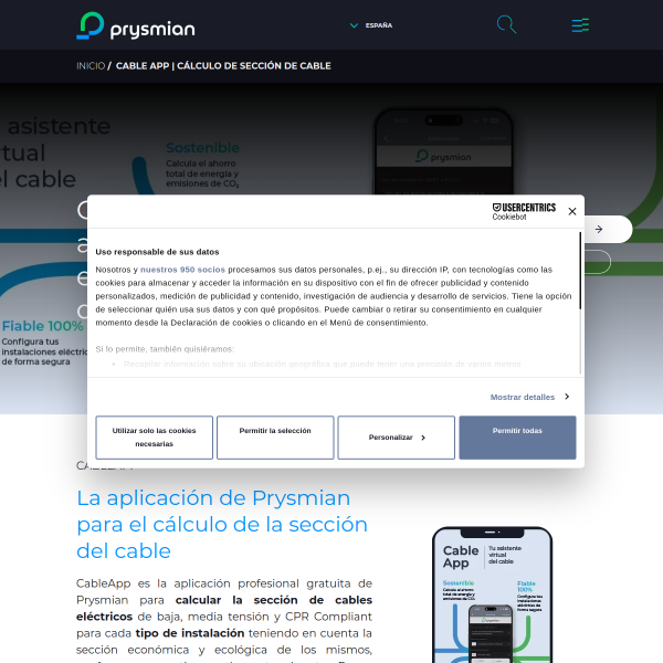 Vista mini Web: https://es.prysmiangroup.com/cableapp-calculo-seccion-cable-prysmian-software