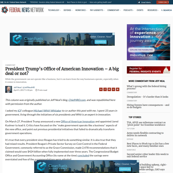 President Trump’s Office of American Innovation – A big deal or not?