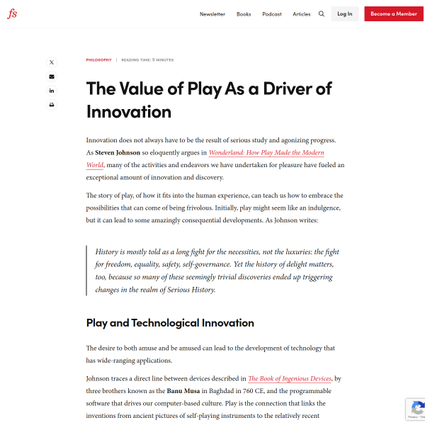 The Value of Play As a Driver of Innovation