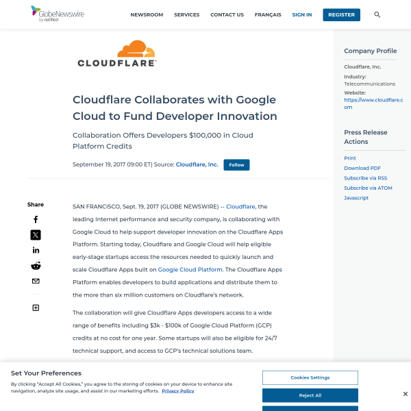 Cloudflare Collaborates with Google Cloud to Fund Developer Innovation