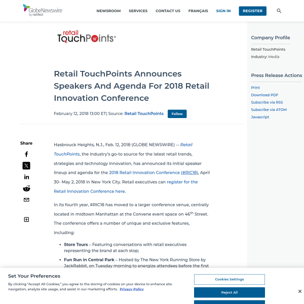 Retail TouchPoints Announces Speakers And Agenda For 2018 Retail Innovation Conference