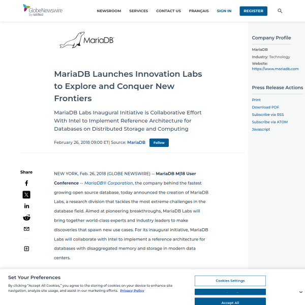 MariaDB Launches Innovation Labs to Explore and Conquer New Frontiers