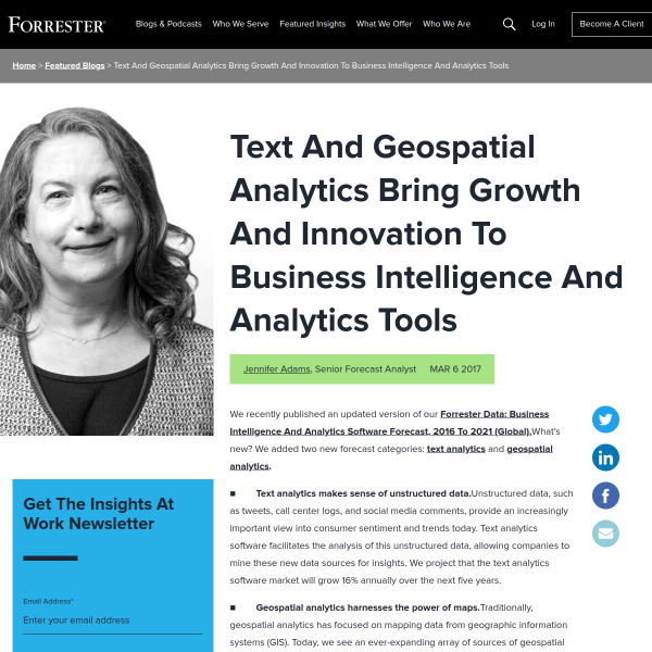 Text And Geospatial Analytics Bring Growth And Innovation To Business Intelligence And Analytics Tools