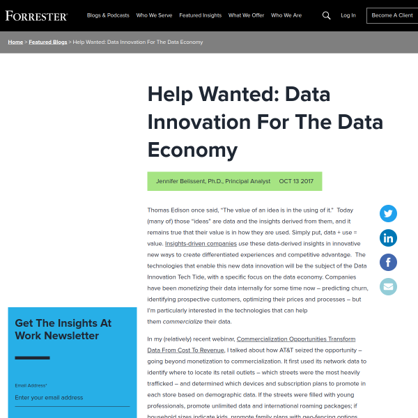 Help Wanted: Data Innovation For The Data Economy