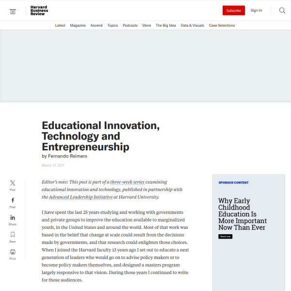 Educational Innovation, Technology and Entrepreneurship
