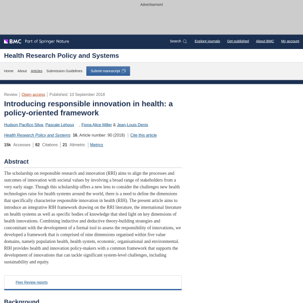 Introducing responsible innovation in health: a policy-oriented framework