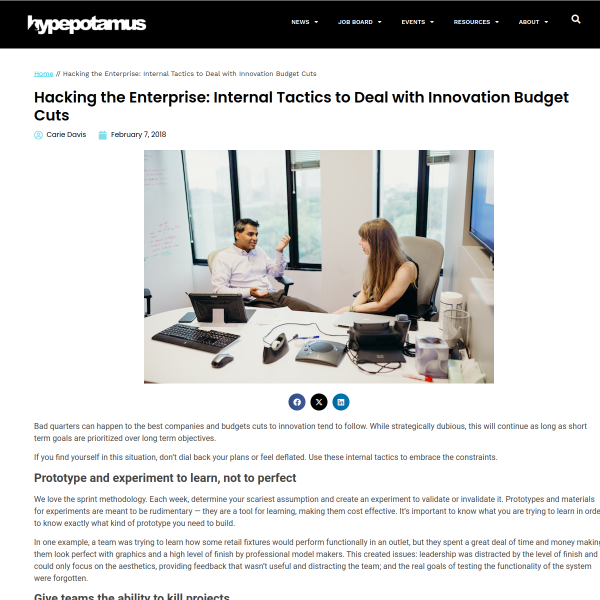 Hacking the Enterprise: Internal Tactics to Deal with Innovation Budget Cuts - Hypepotamus