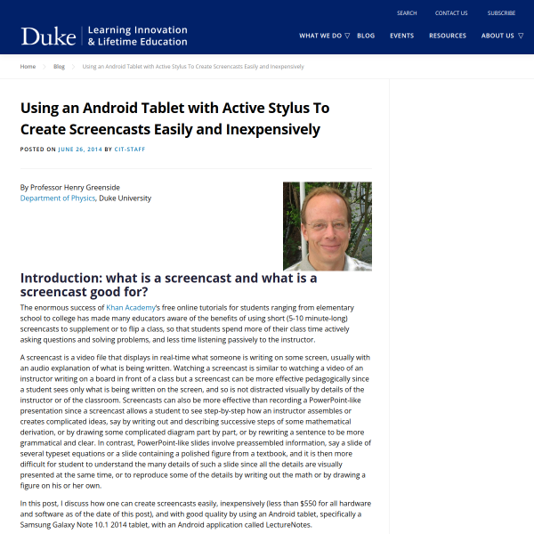 Using an Android Tablet with Active Stylus To Create Screencasts Easily and Inexpensively - Duke Learning Innovation