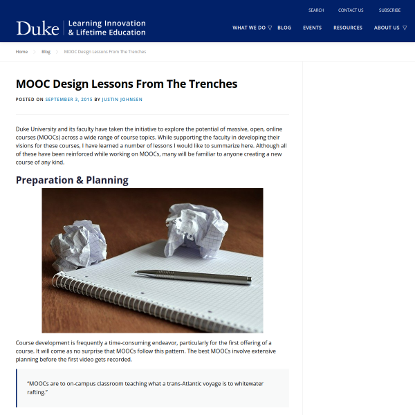 MOOC Design Lessons From The Trenches - Duke Learning Innovation