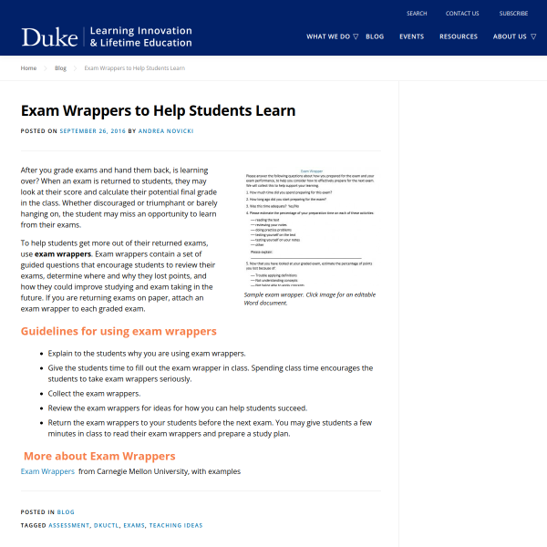 Exam Wrappers to Help Students Learn - Duke Learning Innovation
